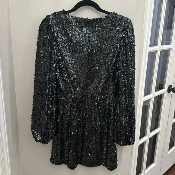 NEW WAYF Black CARRIE Balloon Long Sleeve Sequin Cocktail Mini Dress - Picture 12 of 13
